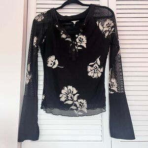 Promesa Black Floral Mesh Sleeve Top